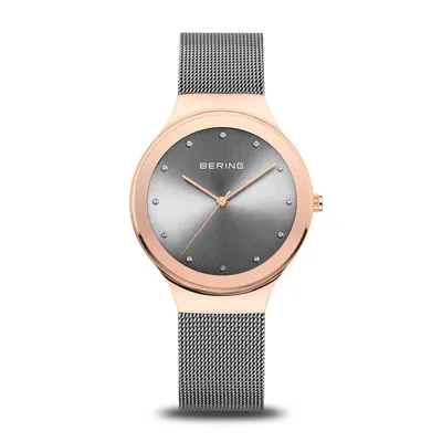 Zdjęcie produktu dla Bering Zegarek Damski Klasyczny 34 mm 3 ATM Szafirowy Kryszta SWAROVSKI ELEMENTS Smuka Bransoletka Milanaise 12934-369