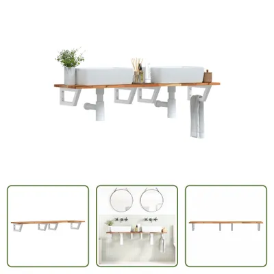 Immagine prodotto di The Living Store Mensola per lavabo a parete in acciaio e legno di acacia