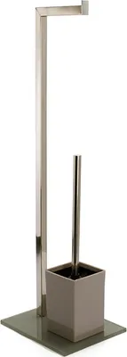 Produktbild von MSV Bad Serie "SYDNEY" Stand WC Garnitur aus Edelstahl und Glas mit herausnehmbaren Innenbehälter für die WC Bürste Braun/Taupe