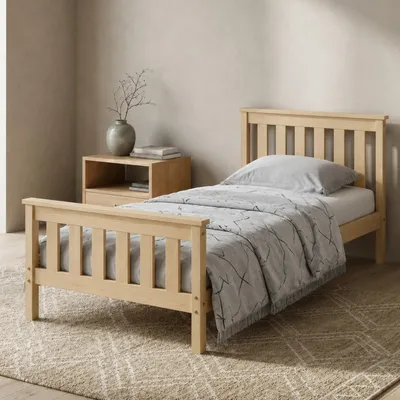 Produktbild von Home Collective Massivholzbett Einzelbett Doppelbett Kiefer Bettgestell mit Lattenrost & Kopfteil | 90x200 120x200 140x200 160x200 | Schlafzimmer Jugendzimmer Gästezimmer | 90x200 cm | Natur