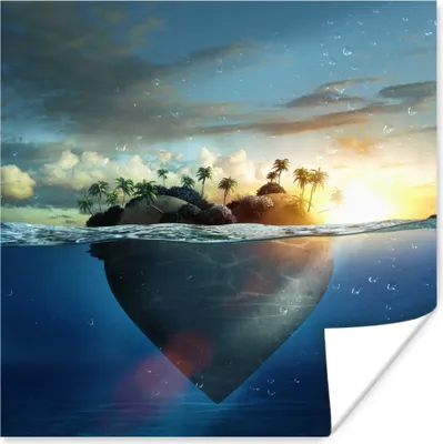 Produktbild von MuchoWow® Poster Meer - Insel - Herz 100x100 cm - Babyzimmer