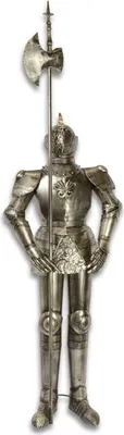 Produktbild von Casa Padrino Ritterrüstung mit Lanze Antik Silber H. 213 cm - Mittelalter Deko Eisen Rüstung