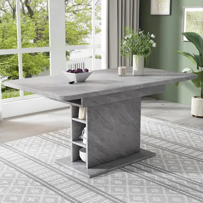Image de Table extensible, table de salle à manger, table de cuisine avec compartiment de rangement, couleur grise, 110-130 cm