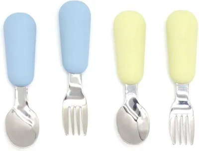 Image de Cuillères et fourchettes pour bébés sans BPA, en acier inoxydable et silicone