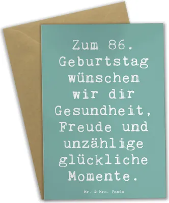 Produktbild von Mr. & Mrs. Panda Klappkarte Spruch 86. Geburtstag Wünsche - Meeresbrise - Geschenk, weihnachtskarten, Glückwunschkarte, osterkarte, Ehrentag, hochzeitskarten, Glückwunsch
