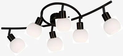 Produktbild von NOWA Deckenleuchte Metall schwarz, Glas opal matt, weiß, Dreh-/Schwenkbar, LxBxH: 250x750x210mm, inkl. 6x E14 LED 5W 230V, 430lm Output, 3000K