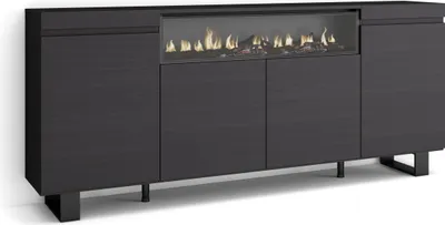 Immagine prodotto di COZY Credenza, Mobile, Cucina, 200x35x87cm, 4 Porte, Camino elettrico, Nero