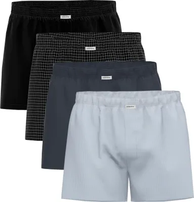 Produktbild von Seidensticker Herren Web-Boxershorts, 4er Pack - Boxer 4-Pack, Baumwolle, Logo Schwarz/Blau XL