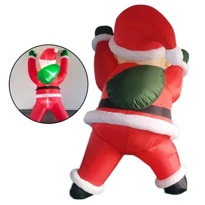 Produktbild von 2m Aufblasbarer Kletter-Weihnachtsmann, Hängender Weihnachtsmann mit Geschenkbox & LED-Beleuchtung, Outdoor Weihnachtsdekoration