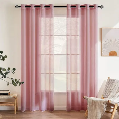 Obrázek produktu pro Sada dvou průsvitných záclon z voilu s oky – tmavě růžová, rozměry 140 x 225 cm