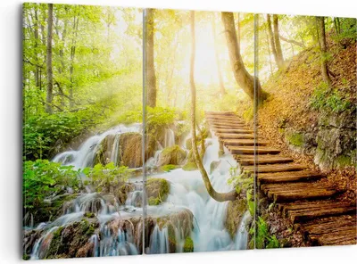Produktbild von Bild auf Leinwand - Leinwandbild - Park Wasserfall Wasser - 105x70cm - Wand Bild - Wanddeko - Leinwanddruck - Bilder - Kunstdruck - Wanddekoration - Leinwand bilder - Wandkunst - CE105x70-3639