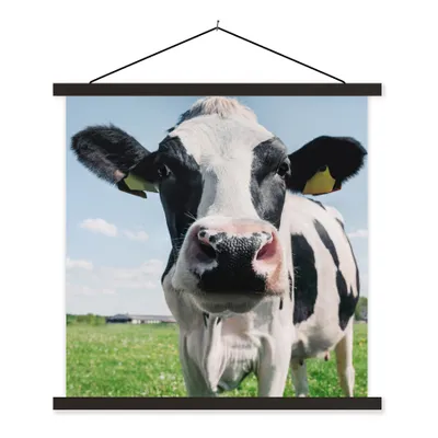 Produktbild von MuchoWow® Textilposter Kuh - Wiese - Natur - Tiere - Gras 90x90 cm mit schwarzem Rahmen - Magnetisches