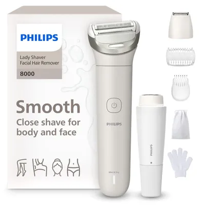 Produktbild von Lady Shaver Series 8000 kabelloser elektrischer Rasierer nass und trocken 3 Klingen flexibler Scherkopf LED-Licht Gesicht Beine Körper Bikinizone 100 Min