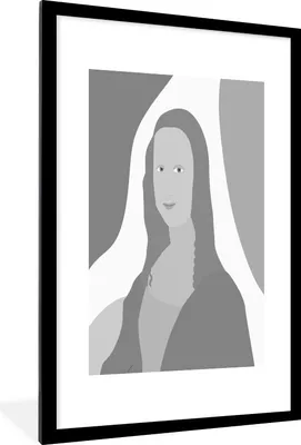 Produktbild von MuchoWow® Gerahmtes Poster Mona Lisa - Porträt - Schwarz - Weiß 60x90 cm - Poster mit Schwarzem Bilderrahmen Wandposter Rahmen Foto Bilder - Dekoration - Wandposter Wohnzimmer - Hochwertig
