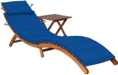 Image de Chaise longue de jardin avec table et coussin Bois d'acacia