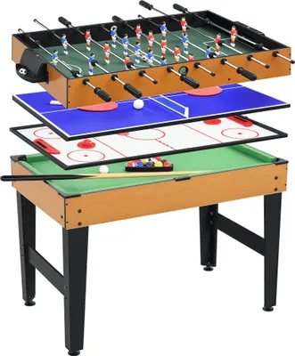 Obrázek produktu pro HOMCOM 4 v 1 Multigame herní stůl, společenský herní stůl s ocelovým stolním tenisem