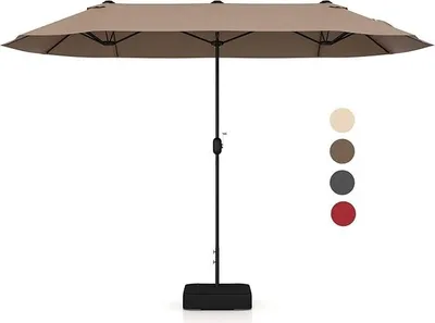 Produktbild von KOMFOTTEU Doppelsonnenschirm 4x2m mit LED, Sonnenschirm rechteckig mit Kurbel und Ständer, großer Balkonschirm mit UV Schutz, Terrassenschirm