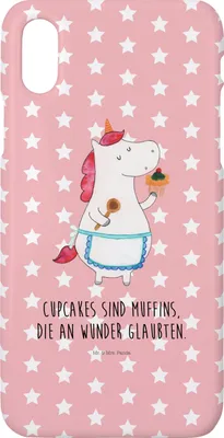 Produktbild von Mr. & Mrs. Panda Iphone 10 Handyhülle Einhorn Küche - Rot Pastell - Geschenk, Muffin, X, Unicorn, Kuchen, Torte, Handy, Träumen, Case, Einhörner, Motivation, Cover