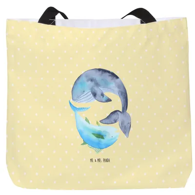 Produktbild von Mr. & Mrs. Panda Tote Bag Walfisch Thunfisch - Gelb Pastell - Geschenk, Stoffbeutel, Witz, Tasche, Wahl, Laptoptasche, Wal, Spruch Des Tages, Reisetasche, Lustig