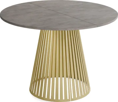 Produktbild von Esstisch Rund Ausziehbar mit Lamellen im Loft-Stil – 100 bis 180 cm – Tisch mit Goldenen Metallbeinen, Platzsparend für Wohnzimmer oder Esszimmer – Beton-Optik Dunkelgrau