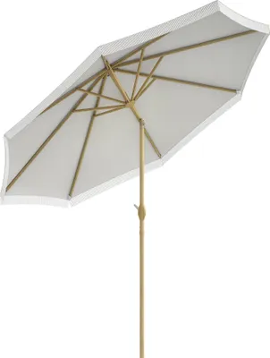 Image de Outsunny Parasol droit de jardin inclinable parasol avec manivelle à franges mât en métal style bohème 8 baleines Ø 265 x 244 cm blanc