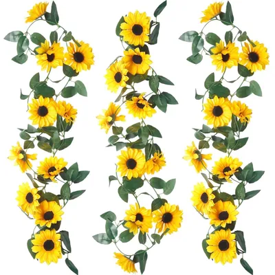 Productafbeelding van Kunstbloemen, zonnebloemgarland, 3 stuks, 2,45 meter, zijde/kunststof, decoratie