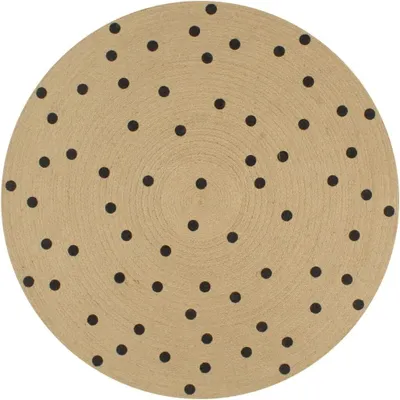 Produktbild von Jute Teppich Rund 120 cm Handgefertigt Naturteppich mit Punktmuster, Geflochtener Wohnzimmerteppich Boho Stil für Schlafzimmer Esszimmer Flur Dekoration