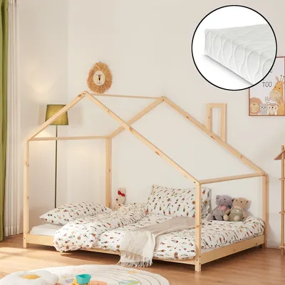 Produktbild von Hausbett 'Siuntio' mit Matratze 140x200cm Kiefernholz Natur