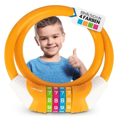 Produktbild von DUNLOP Fahrradschloss Kinder Fahrrad Schloss - Sicherheitsstufe 5 Zahlenschloss mit 4 Farb Einteilung zum besseren Merken der Kombination I Bike Fahrradschloß Lock für Kinder (Orange)