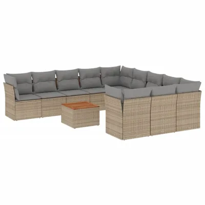Produktbild von vidaXL 12-tlg. Garten-Sofagarnitur mit Kissen Beige Poly Rattan