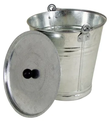 Image de BURI Seau en zinc 12L avec couvercle Seau en zinc Bac à fleurs Seau à eau Seau en métal - Seau en tôle Bac à fleurs Bac à plantes galvanisé