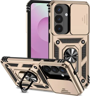 Obrázek produktu pro Pouzdro pro Samsung Galaxy S26 dvouvrstvé pouzdro s posuvným krytem kamery a prstencovým stojánkem Zlato