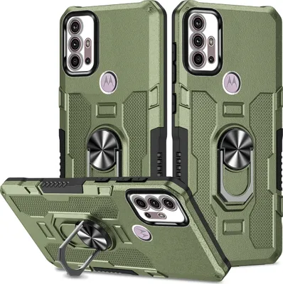 Produktbild von Moto G30 Hülle, Dual Layer Robuste Rüstung Ringhalter Ständer Schutzhülle für Motorola Moto G30 / G20 / G10 Grün