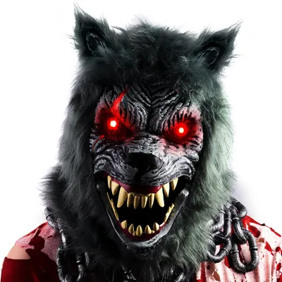 LED-Werwolfmaske mit beweglichem Kiefer, leuchtende Augen, Erwachsene