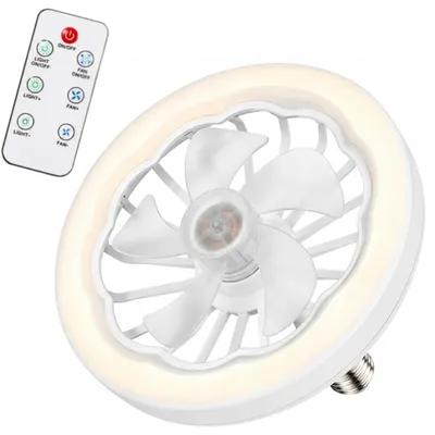 Produktbild von Deckenventilator LED E27 mit Fernbedienung, 3 Stufen, getrennte Steuerung von Licht und Ventilator, weiß, 230 V, KI-generiertes Bild