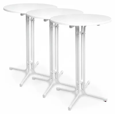 Image de Beautissu Table haute d'extérieur Bellini, pliable, lot de 3, Ø 80 cm, blanc