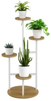 Image de Étagère à fleurs, support pour plantes - Étagère à plantes à 4 niveaux - Structure en acier - Pour salon, balcon, jardin - 40x40x95,5 cm - Blanc