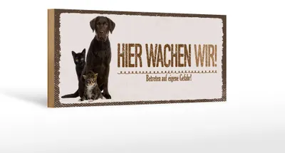 Produktbild von Holzschild Hinweis Hund Katze hier wachen eigene Gefahr, 27 x 10 cm, Holzschilder Tiere Achtung