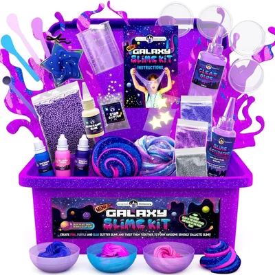 Immagine prodotto di Set mini slime a tema galassia, con polvere luminescente per creare slime glitterato e galattico, ideale per bambine dai 10 ai 12 anni