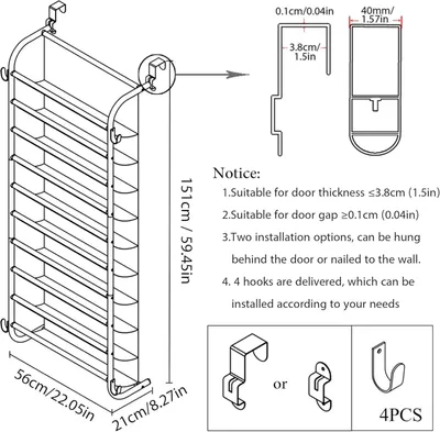 Image de Armoire à chaussures - Rangement à chaussures - Banc à chaussures - Étagère à chaussures à 10 niveaux - Rangement à chaussures suspendu