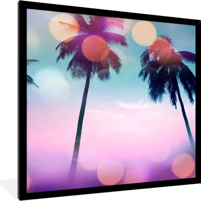 Produktbild von MuchoWow® Gerahmtes Poster Sommer - Palmen - Himmel - Rosa 40x40 cm - Poster mit Schwarzem Bilderrahmen Wandposter Rahmen Foto Bilder - Mit Rahmen - Wanddekoration Schlafzimmer