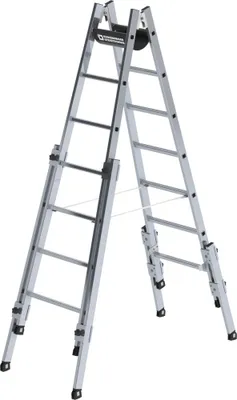 Produktbild von Günzburger Steigtechnik Aluminium Stehleiter 2x7 Sprossen treppengängig - 033514