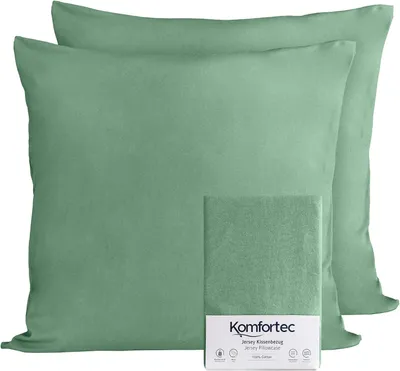Produktbild von Komfortec 100% Baumwolle Kissenbezüge 2er Set 40x40 cm, Superweicher Premium Jersey Kopfkissenbezug 150 g/m², Kissenhülle, Grün
