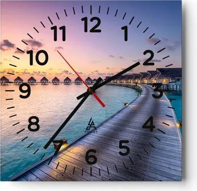 Produktbild von Wanduhr - Quadrat - Glasuhr - Malediven Meer - 30x30cm - Schleichendes Uhrwerk - Lautlos - zum Aufhängen bereit - Dekoration Modern - Wanddekoration aus Glas - C4AC30x30-4082