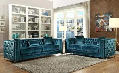 Produktbild von Designer Chesterfield Luxus Villen Möbel Samt Stoff Couchen Sofa 3+2 Garnitur
