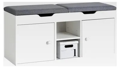 Produktbild von Sitzbank mit Stauraum, Schuhbank mit Sitzfläche, Schuhschrank für Flur, Wohnzimmer, Schlafzimmer, 100x48x34cm, Weiß
