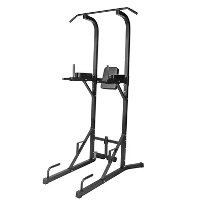 Produktbild von GORILLA SPORTS® Power Tower - mit Klimmzugstange, Dip Station, Liegestützgriffe, rutschfeste Griffe, Stahl, Schwarz - Multifunktionale Kraftstation, Kraftturm, Krafttrainingsgeräte, Klimmzugstation