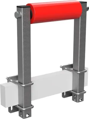 Produktbild von Polyurethan Seitenrolle mit Stützen Sliprolle Bootstrailer Sliphilfe verzinkt SUPROD, B=250, L=450 mm, rot