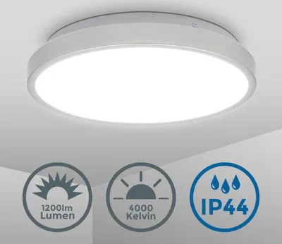Produktbild von Deckenlampe Ø29 cm - 12W, 1200lm, LED, IP44, neutralweiß, silberfarbig
