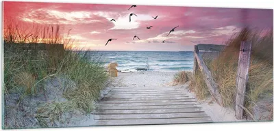Produktbild von Bilder auf glas - Einteilig - Strand Sand Vögel - 100x40cm - Glasbilder - Wandbilder - Bilder - zum Aufhängen bereit - Wanddekoration aus Glas - Glas Bilder - Wandbild auf Glas - GAB100x40-4994